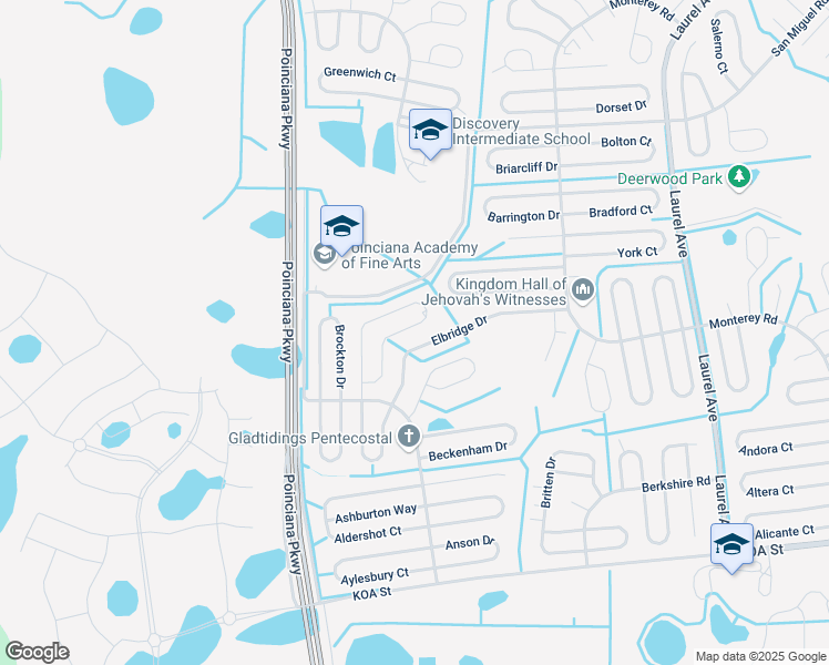 map of restaurants, bars, coffee shops, grocery stores, and more near 663 Basingstoke Court in Kissimmee