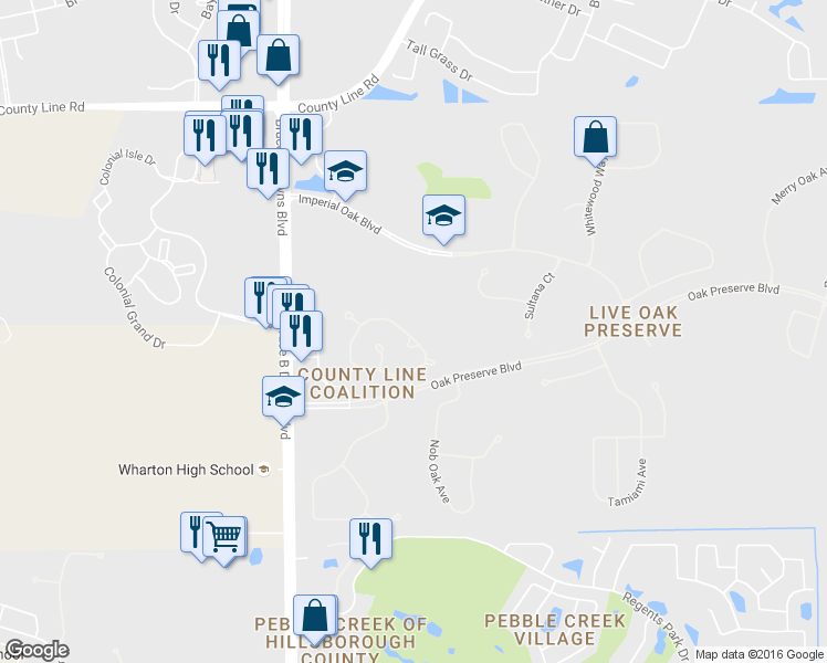 map of restaurants, bars, coffee shops, grocery stores, and more near 9045 Iron Oak Avenue in Tampa