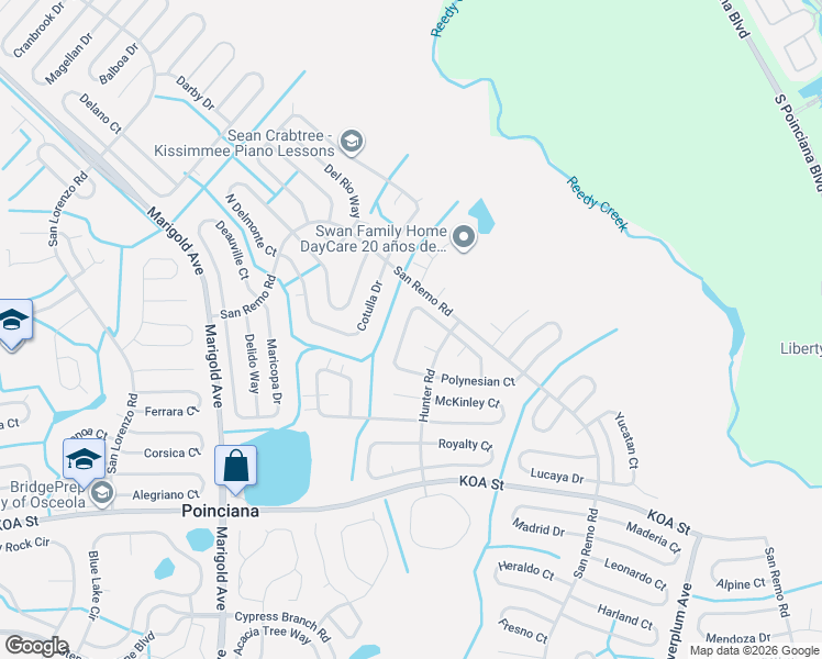 map of restaurants, bars, coffee shops, grocery stores, and more near 647 Mesilla Drive in Kissimmee