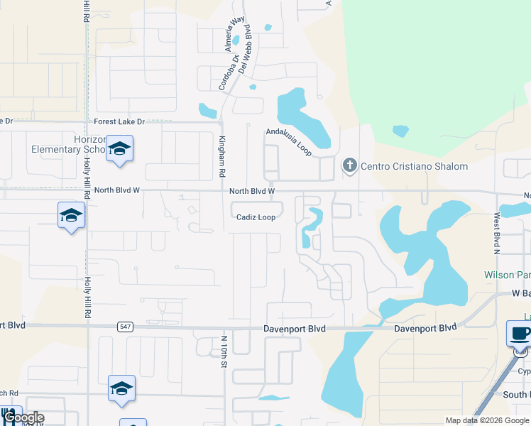 map of restaurants, bars, coffee shops, grocery stores, and more near 111 Cadiz Loop in Davenport
