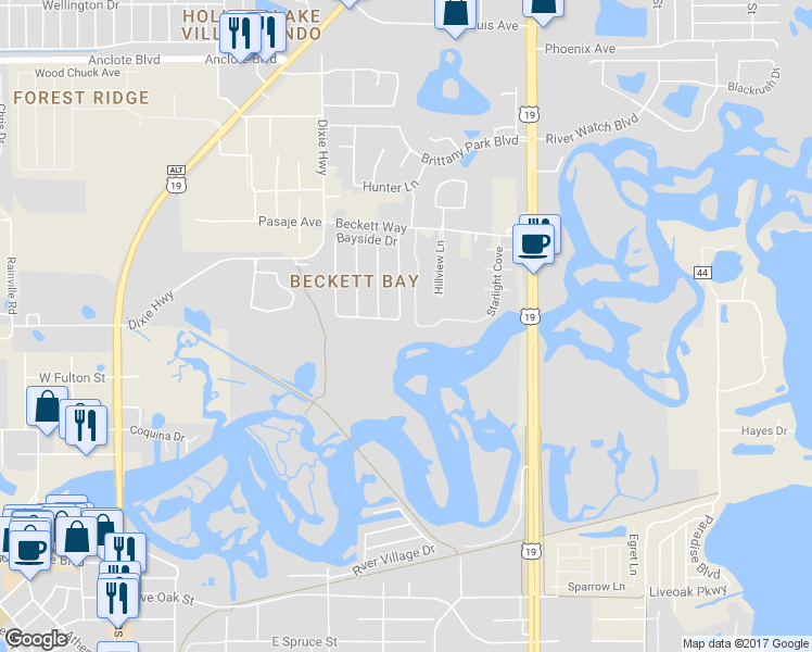 map of restaurants, bars, coffee shops, grocery stores, and more near 1425 Club Drive in Tarpon Springs