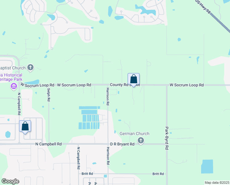 map of restaurants, bars, coffee shops, grocery stores, and more near 9001 Harrison Road in Lakeland