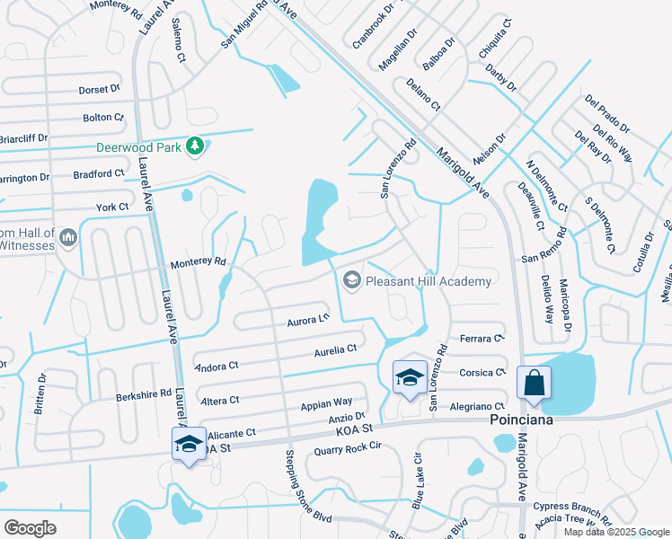 map of restaurants, bars, coffee shops, grocery stores, and more near Pompei Drive in Kissimmee