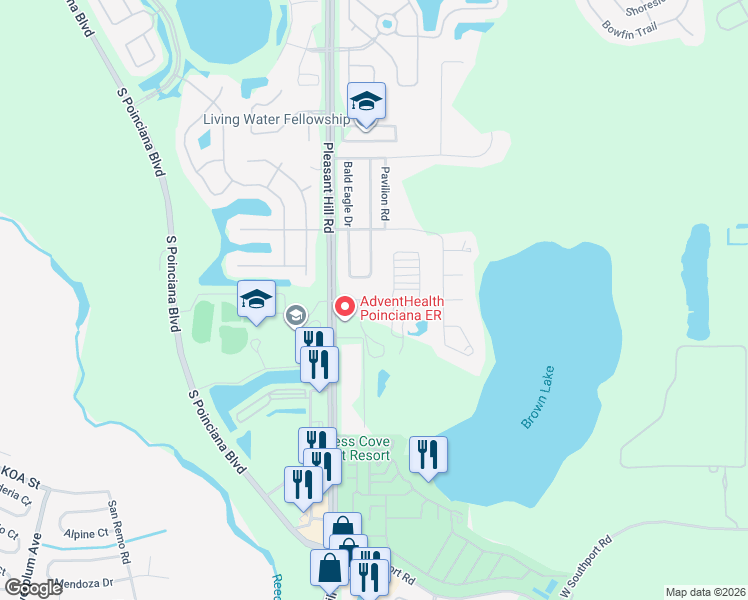 map of restaurants, bars, coffee shops, grocery stores, and more near 4261 Pleasant Hill Road in Kissimmee
