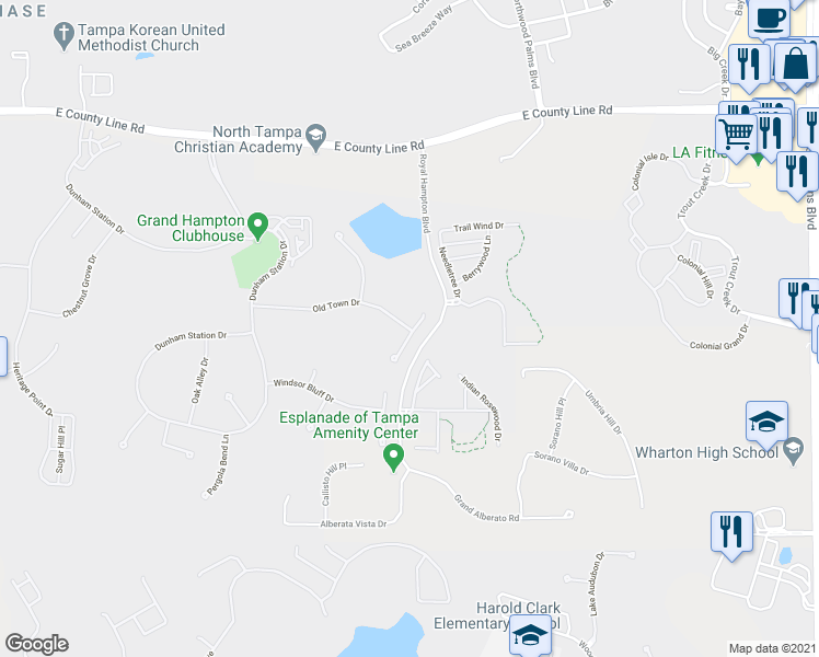 map of restaurants, bars, coffee shops, grocery stores, and more near 8431 Old Town Drive in Tampa