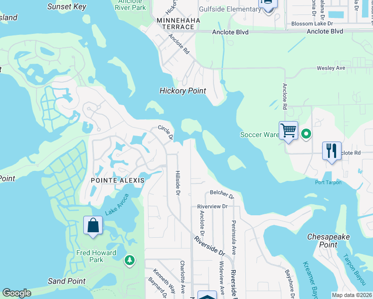 map of restaurants, bars, coffee shops, grocery stores, and more near 1256 North Florida Avenue in Tarpon Springs