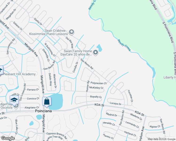 map of restaurants, bars, coffee shops, grocery stores, and more near 647 Mesilla Drive in Kissimmee