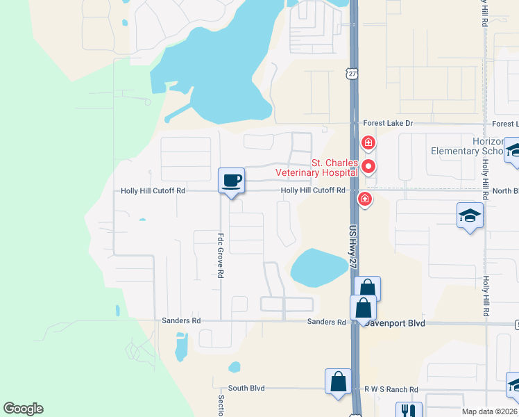 map of restaurants, bars, coffee shops, grocery stores, and more near 718 Jessamine Drive in Davenport