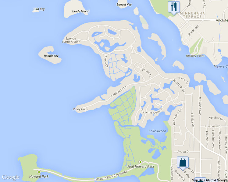 map of restaurants, bars, coffee shops, grocery stores, and more near 1628 Seabreeze Drive in Tarpon Springs