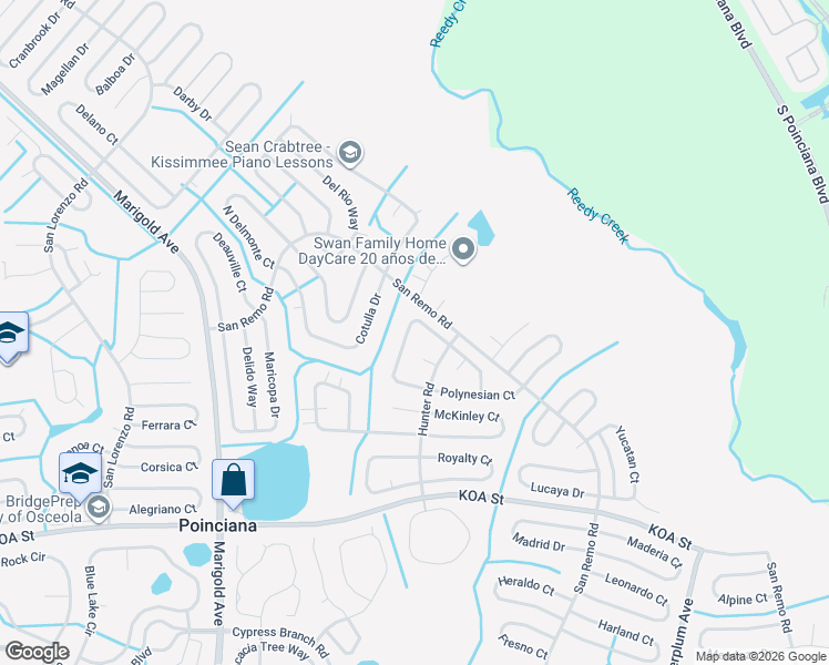 map of restaurants, bars, coffee shops, grocery stores, and more near 647 Mesilla Drive in Kissimmee