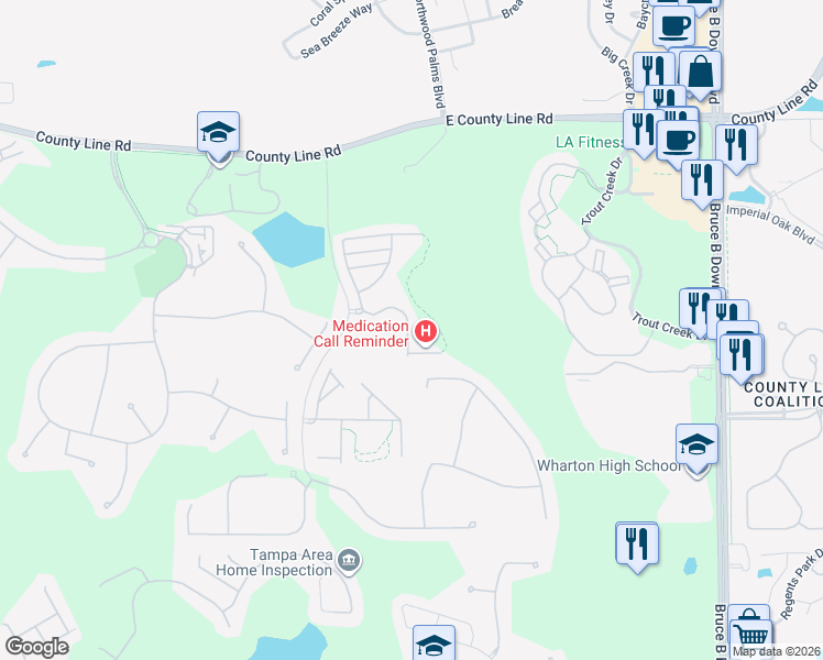 map of restaurants, bars, coffee shops, grocery stores, and more near 20319 Starfinder Way in Tampa