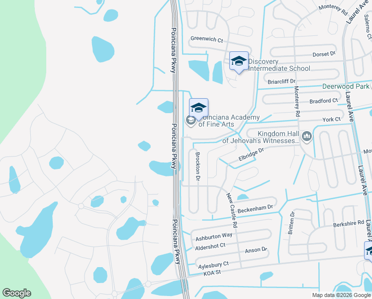 map of restaurants, bars, coffee shops, grocery stores, and more near 638 Brockton Drive in Kissimmee