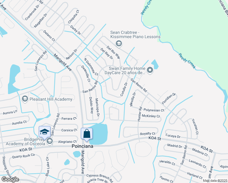 map of restaurants, bars, coffee shops, grocery stores, and more near 632 South Delmonte Court in Kissimmee