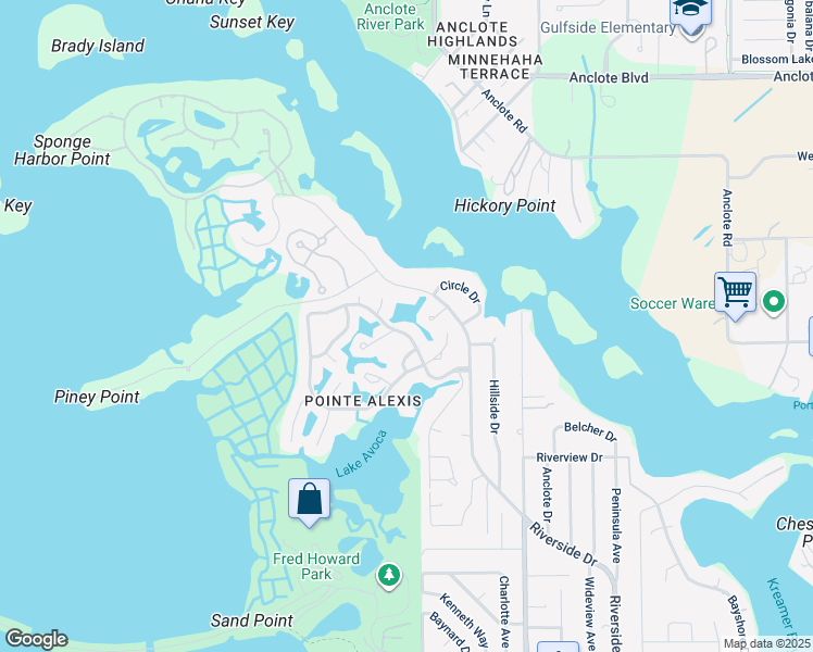 map of restaurants, bars, coffee shops, grocery stores, and more near 1212 South Pointe Alexis Drive in Tarpon Springs
