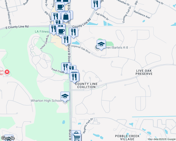 map of restaurants, bars, coffee shops, grocery stores, and more near 9084 Iron Oak Avenue in Tampa