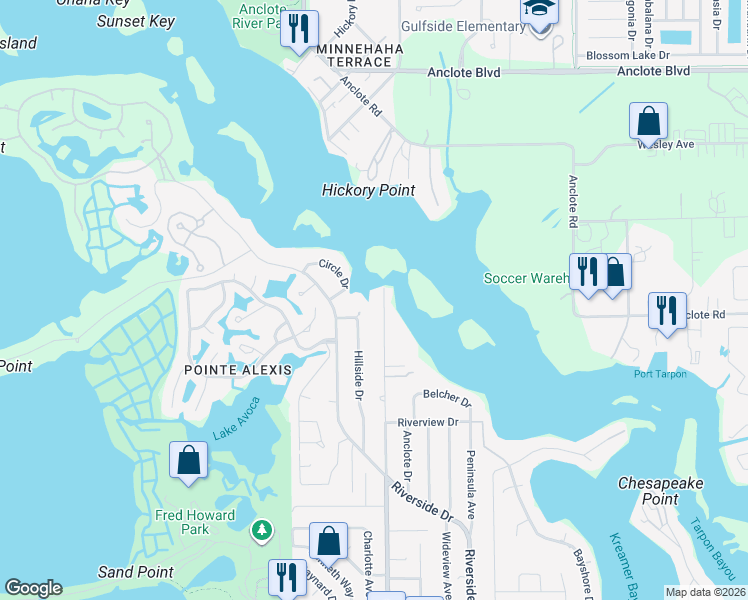 map of restaurants, bars, coffee shops, grocery stores, and more near 1256 North Florida Avenue in Tarpon Springs