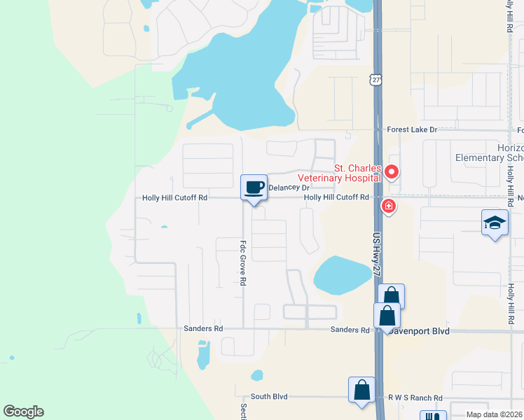 map of restaurants, bars, coffee shops, grocery stores, and more near 768 Jessamine Drive in Davenport