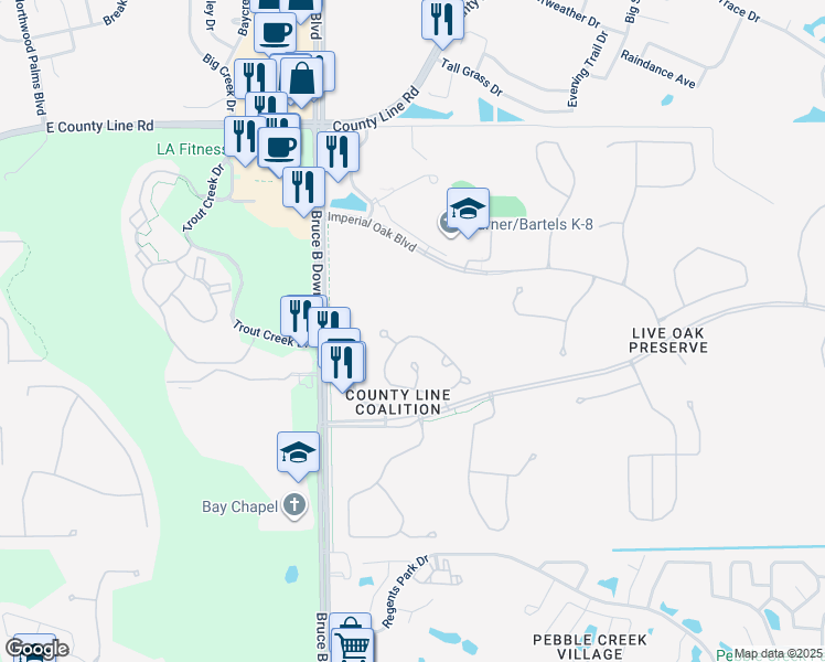 map of restaurants, bars, coffee shops, grocery stores, and more near 9083 Iron Oak Avenue in Tampa