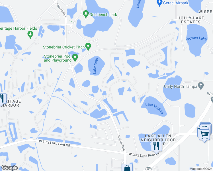 map of restaurants, bars, coffee shops, grocery stores, and more near 3332 Mapleridge Drive in Lutz