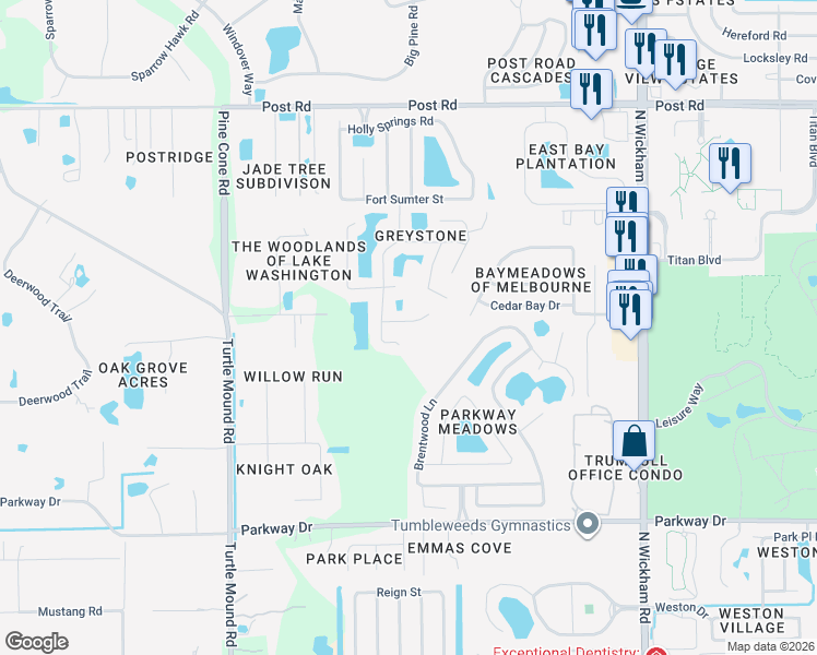 map of restaurants, bars, coffee shops, grocery stores, and more near 3311 Burkeland Place in Melbourne