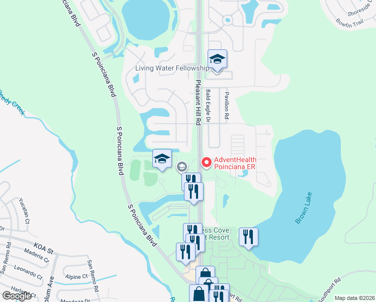 map of restaurants, bars, coffee shops, grocery stores, and more near 4169 Key Colony Place in Kissimmee