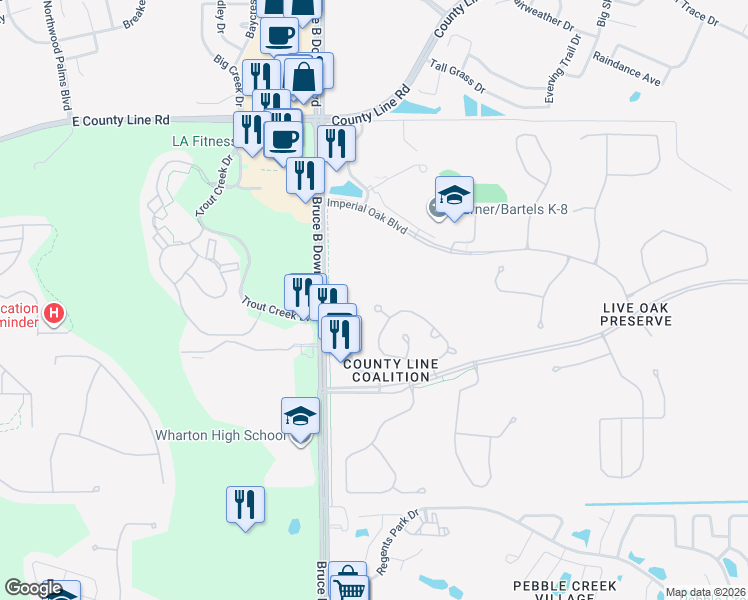 map of restaurants, bars, coffee shops, grocery stores, and more near 20418 Harvest Oak Court in Tampa