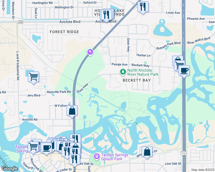 map of restaurants, bars, coffee shops, grocery stores, and more near 1456 Watermill Cir in Tarpon Springs