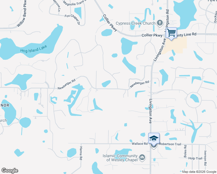 map of restaurants, bars, coffee shops, grocery stores, and more near 2202 Newberger Road in Lutz