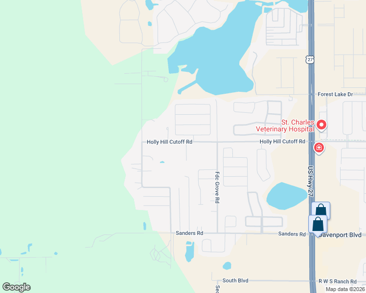 map of restaurants, bars, coffee shops, grocery stores, and more near 3005 Holly Hill Cutoff Road in Davenport