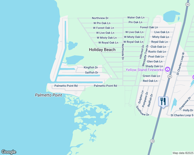map of restaurants, bars, coffee shops, grocery stores, and more near 65 Channelview Road in Rockport