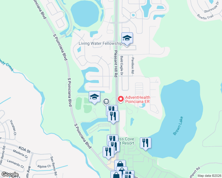 map of restaurants, bars, coffee shops, grocery stores, and more near 4169 Key Colony Place in Kissimmee