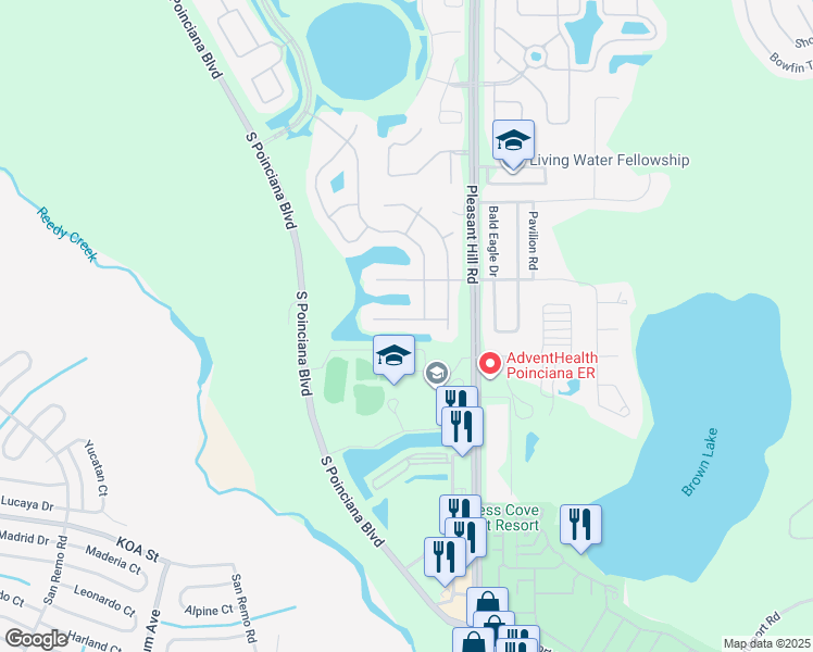 map of restaurants, bars, coffee shops, grocery stores, and more near 3510 Yacht Club Court in Kissimmee