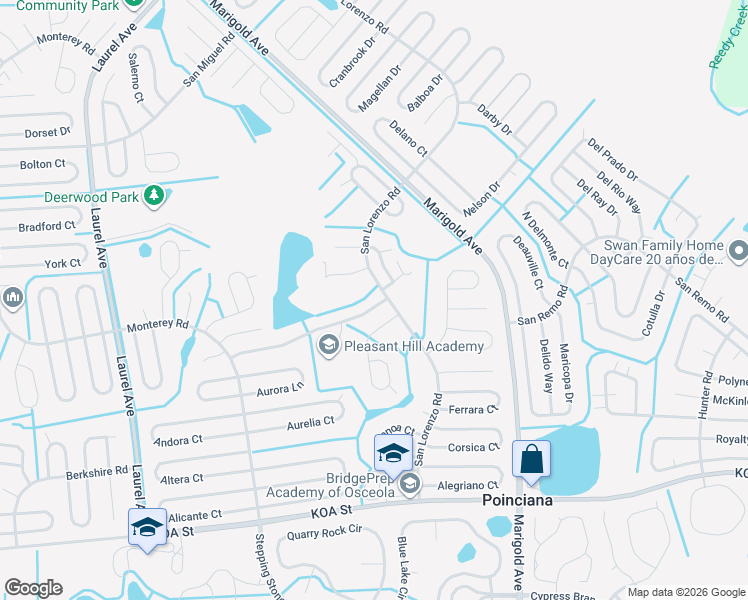 map of restaurants, bars, coffee shops, grocery stores, and more near 159 Pompei Drive in Kissimmee