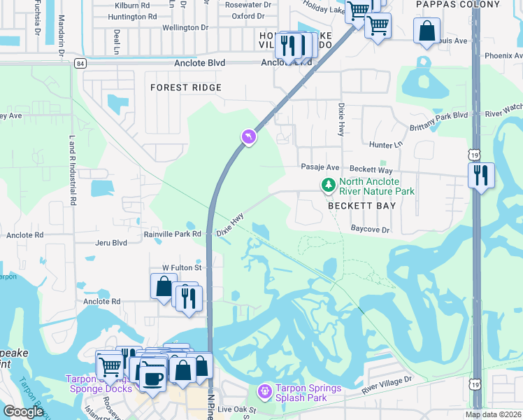 map of restaurants, bars, coffee shops, grocery stores, and more near 364 Dixie Highway in Tarpon Springs