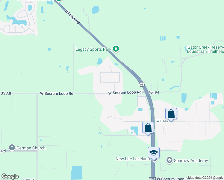 map of restaurants, bars, coffee shops, grocery stores, and more near 9110 Hamlin Drive in Lakeland