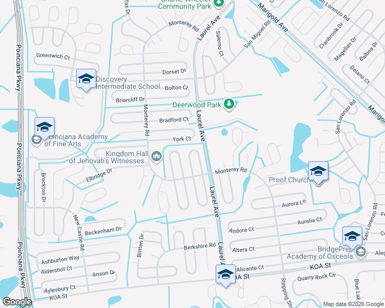 map of restaurants, bars, coffee shops, grocery stores, and more near 616 Baldwin Drive in Kissimmee