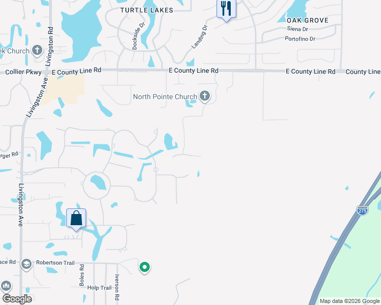 map of restaurants, bars, coffee shops, grocery stores, and more near 3633 Panther Path Road in Lutz