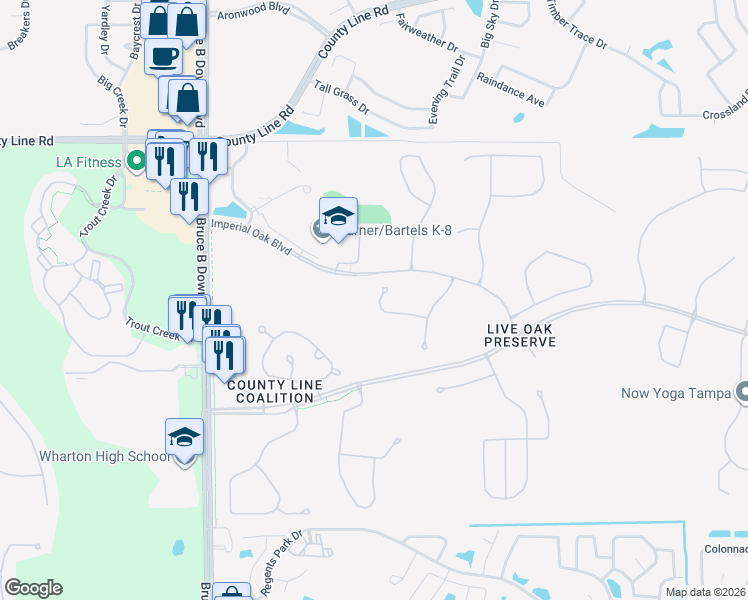 map of restaurants, bars, coffee shops, grocery stores, and more near 9313 Mandrake Court in Tampa