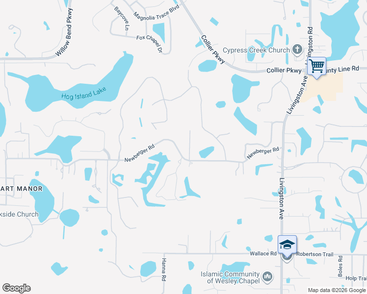 map of restaurants, bars, coffee shops, grocery stores, and more near 1718 Newberger Road in Lutz