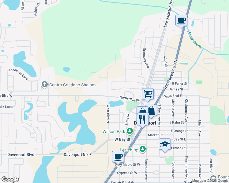 map of restaurants, bars, coffee shops, grocery stores, and more near 212 Whispering Pines Way in Davenport