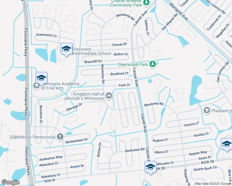 map of restaurants, bars, coffee shops, grocery stores, and more near 630 Bayport Drive in Kissimmee