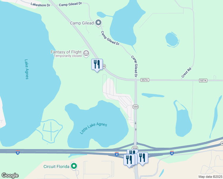 map of restaurants, bars, coffee shops, grocery stores, and more near 237 Beechwood Circle in Polk City