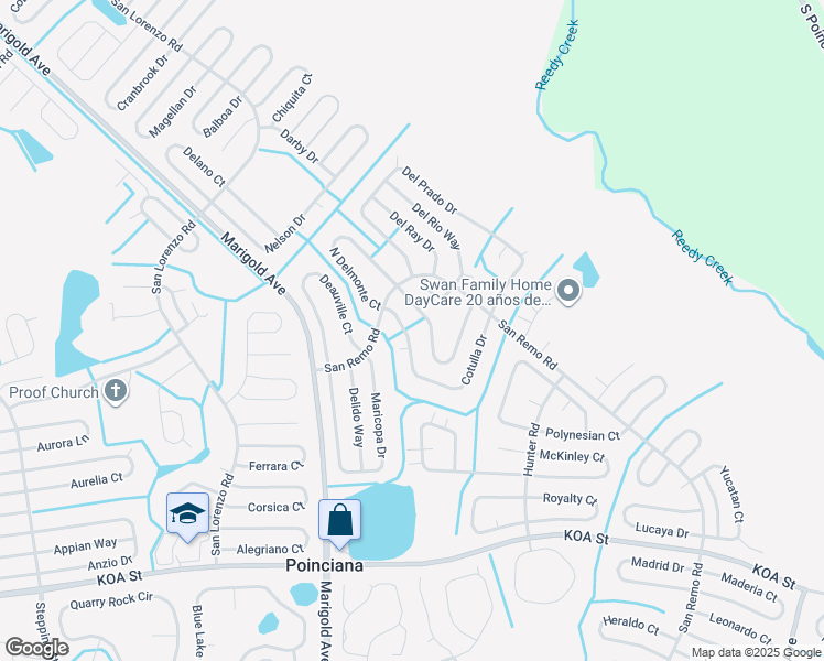 map of restaurants, bars, coffee shops, grocery stores, and more near 610 Cotulla Drive in Kissimmee