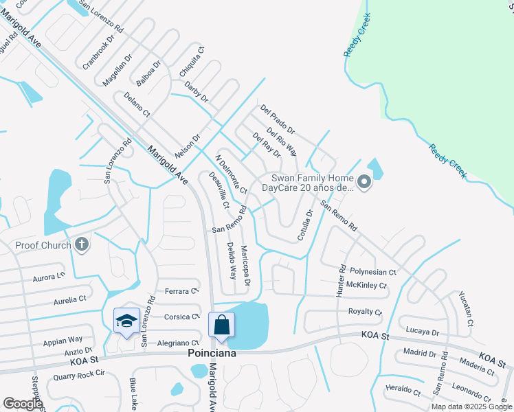 map of restaurants, bars, coffee shops, grocery stores, and more near 610 Cotulla Drive in Kissimmee