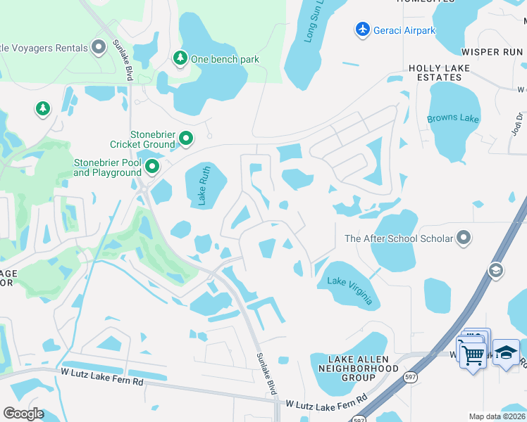 map of restaurants, bars, coffee shops, grocery stores, and more near 19405 Sweet Grass Way in Lutz