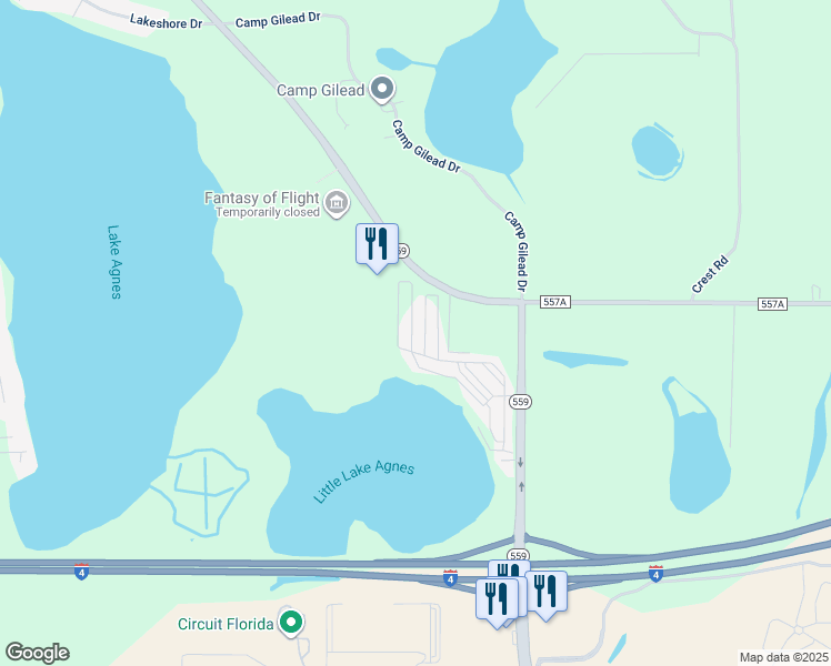 map of restaurants, bars, coffee shops, grocery stores, and more near 237 Beechwood Circle in Polk City