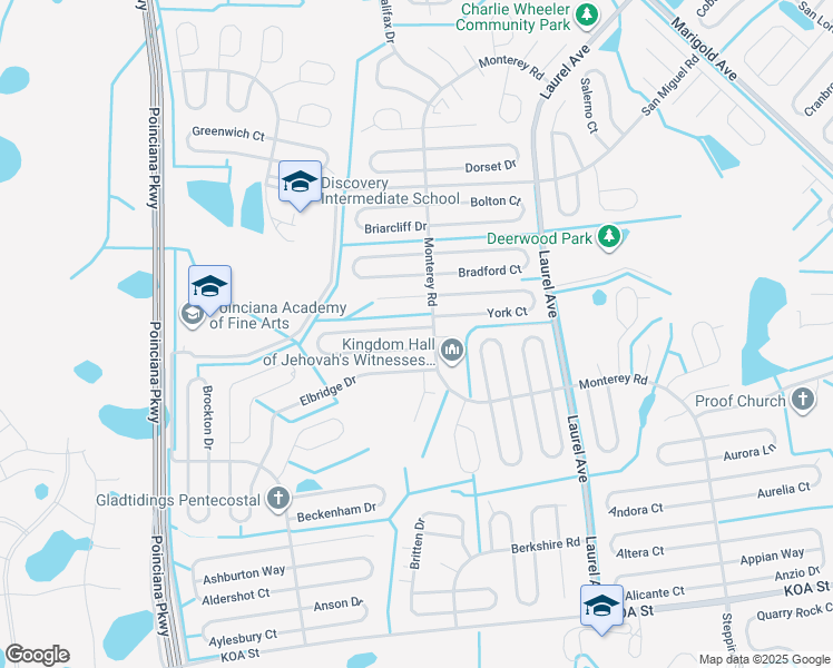 map of restaurants, bars, coffee shops, grocery stores, and more near 101 Birmingham Drive in Kissimmee