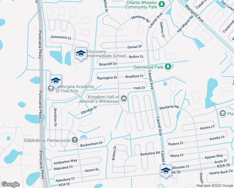 map of restaurants, bars, coffee shops, grocery stores, and more near 101 Birmingham Drive in Kissimmee