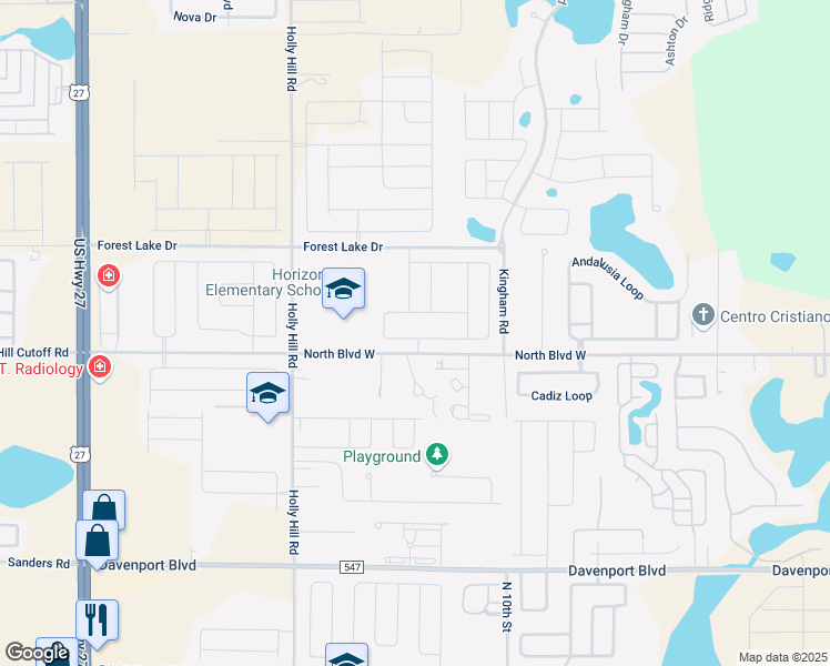 map of restaurants, bars, coffee shops, grocery stores, and more near 1204 Citrus Landings Boulevard in Davenport