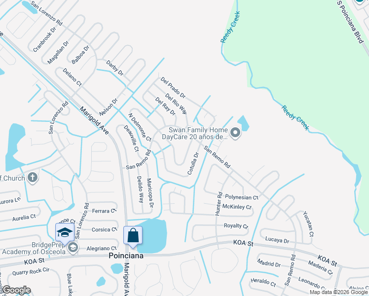 map of restaurants, bars, coffee shops, grocery stores, and more near 619 South Delmonte Court in Kissimmee